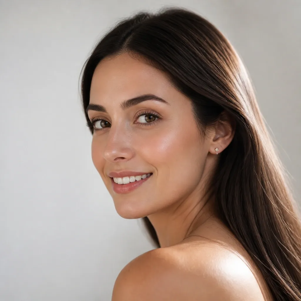 Patient portrait showing jaw and neck contour after a deep-plane facelift